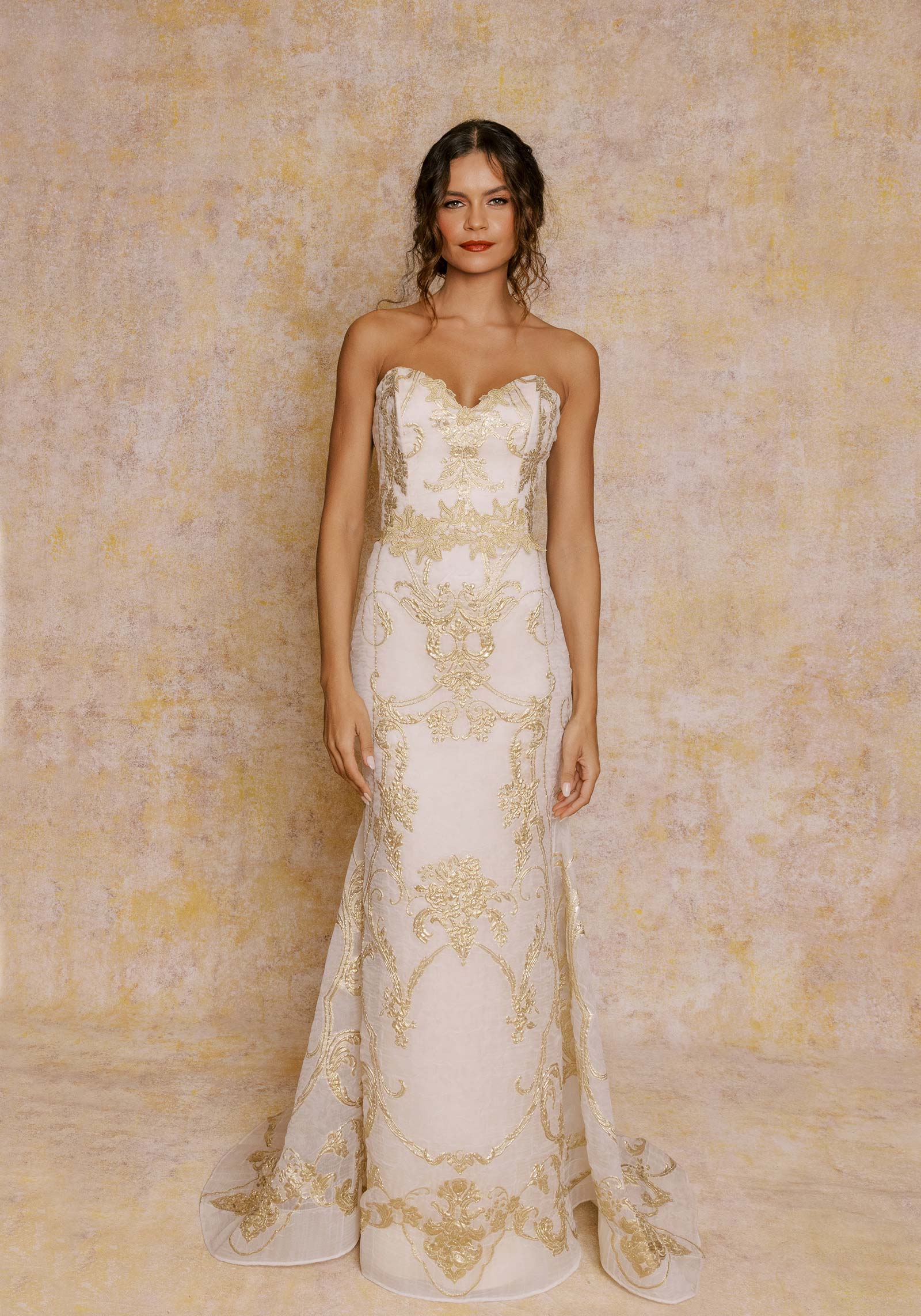 Model Aurelie Gold color Wedding Dess look book