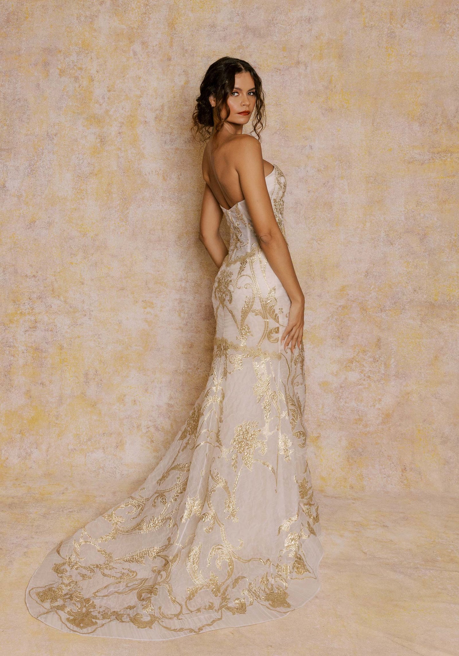 Model Aurelie Gold color Wedding Dess look book