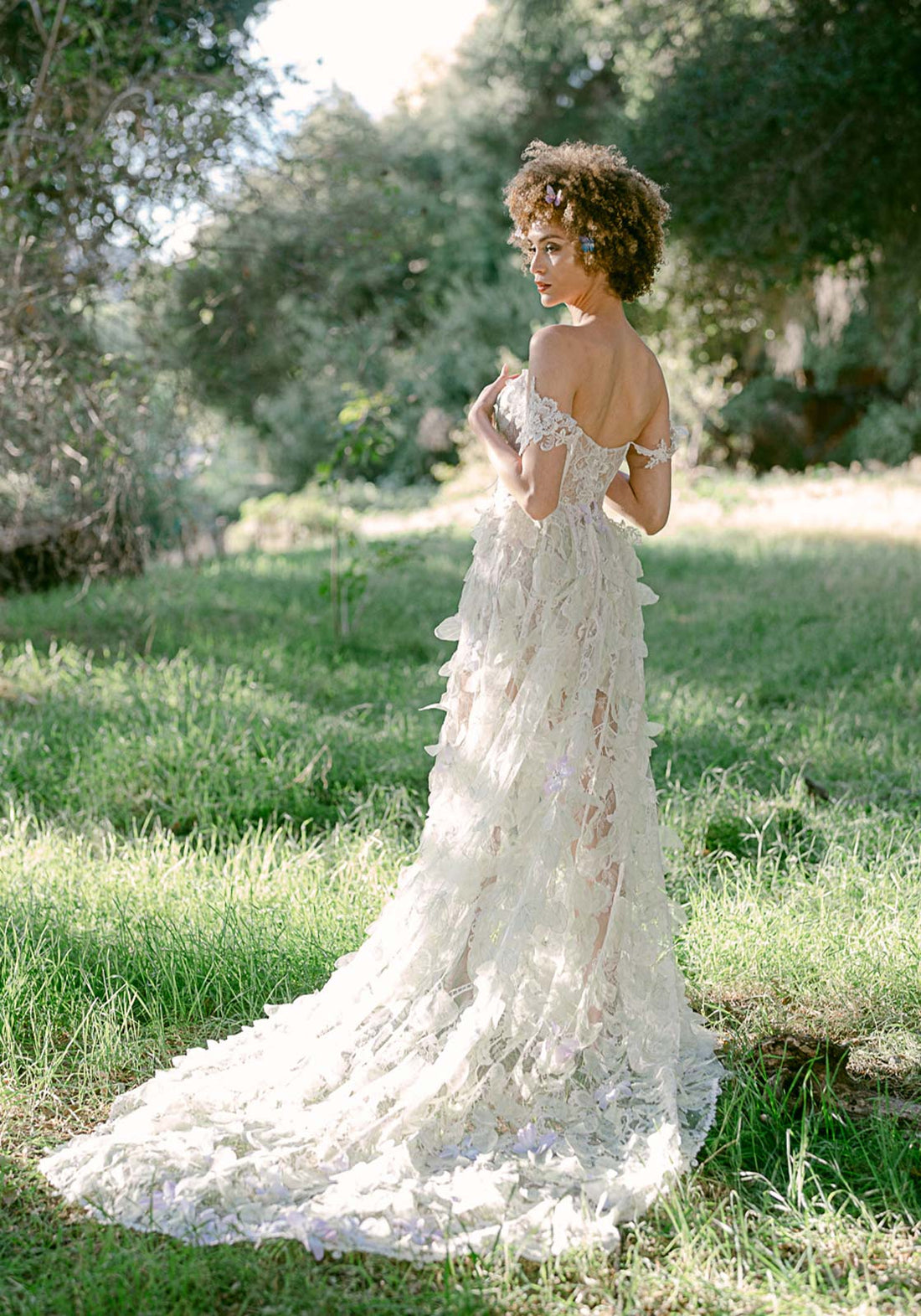 Everglade floral wedding dress overskirt paired with the Everglade lace mini dress