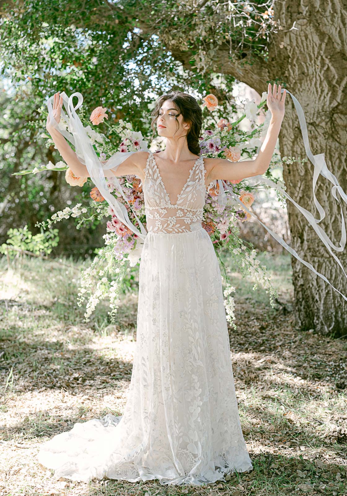 Thistledown Wedding Dress with detachable ribbon streamers