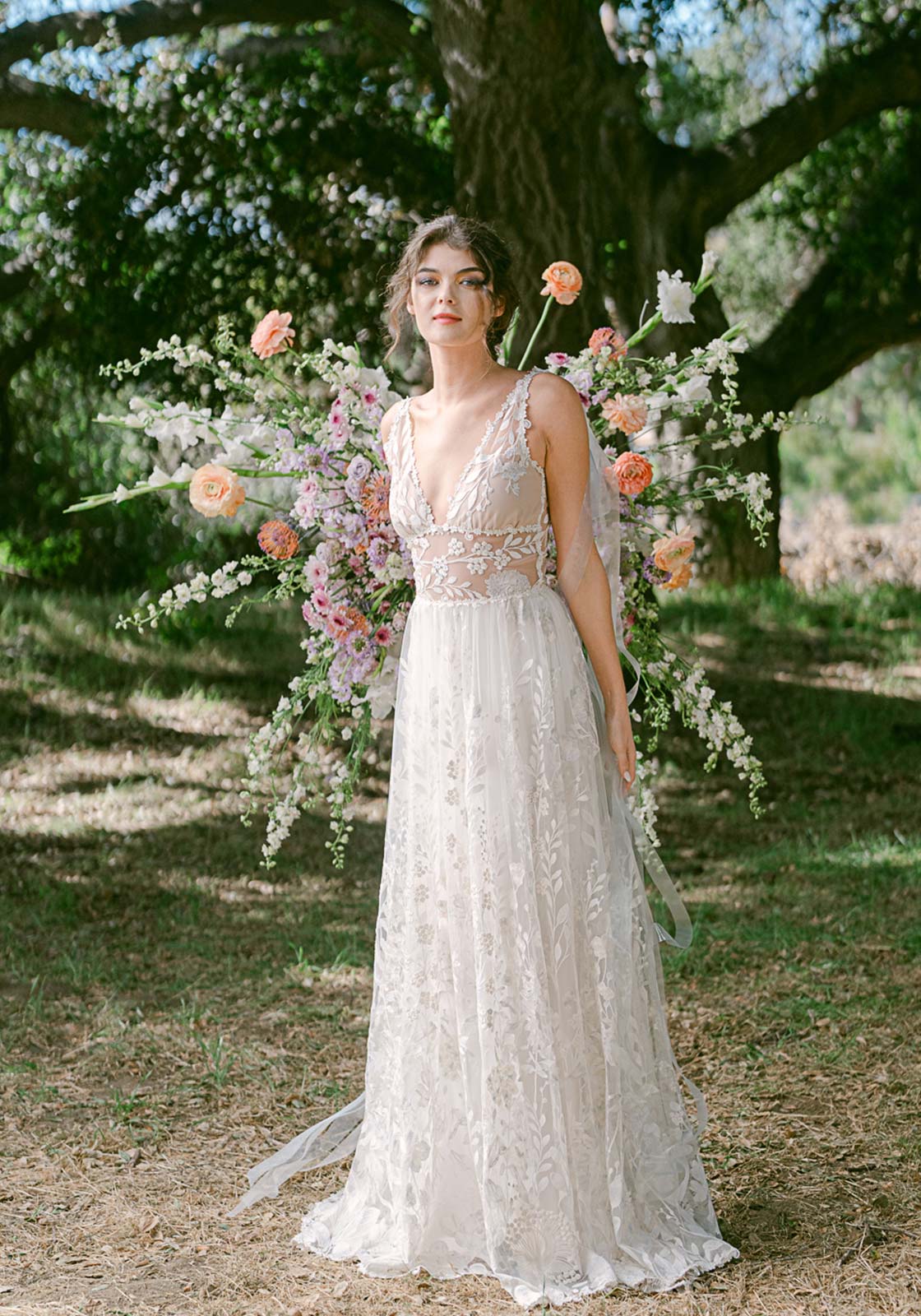 Thistledown Wedding Dress with detachable ribbon streamers