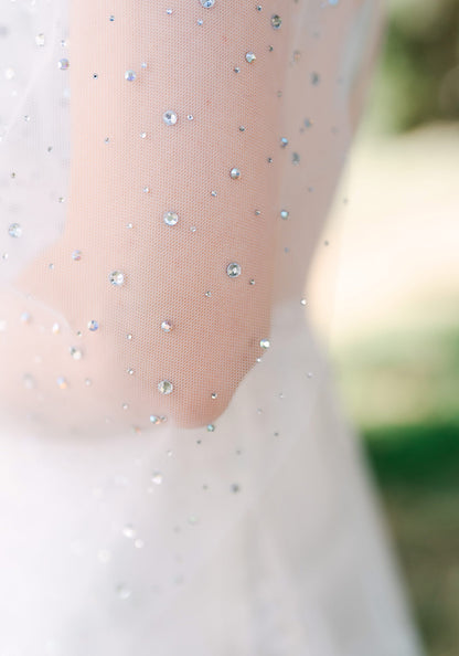 Crystal detail on Dragonfly Cape Wedding Sleeves