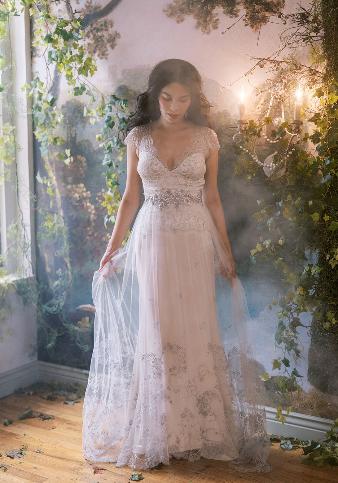 A-line silhouette wedding dress by Claire Pettibone