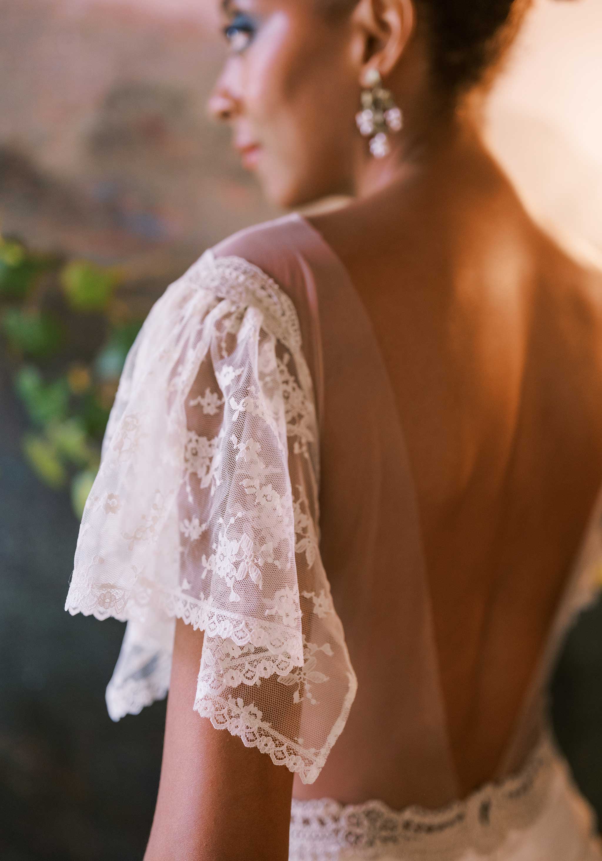 Lace Cap sleeves of the Laurel Wedding Dress by Claire Pettibone