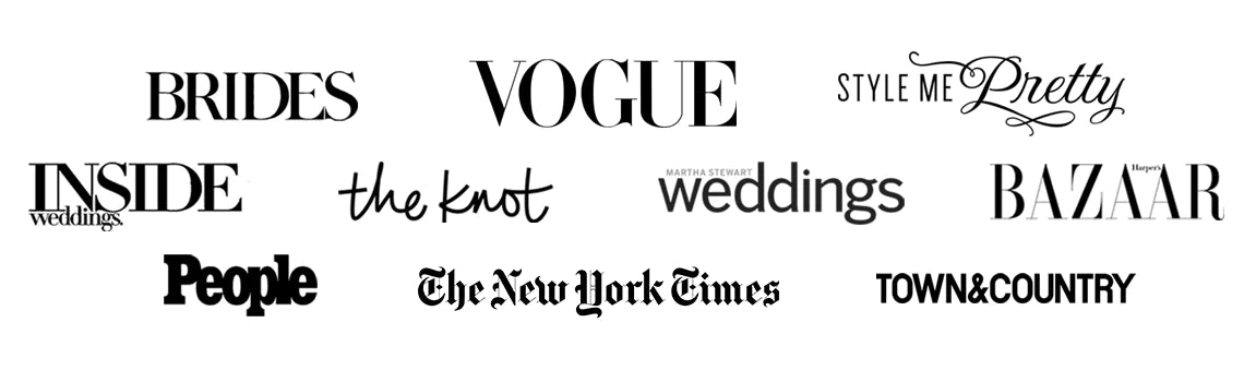 Logos of Bridal Publications the Claire Pettibone has been Featured Brides, Vogue, Style Me Pretty Inside Weddings People, The Knot