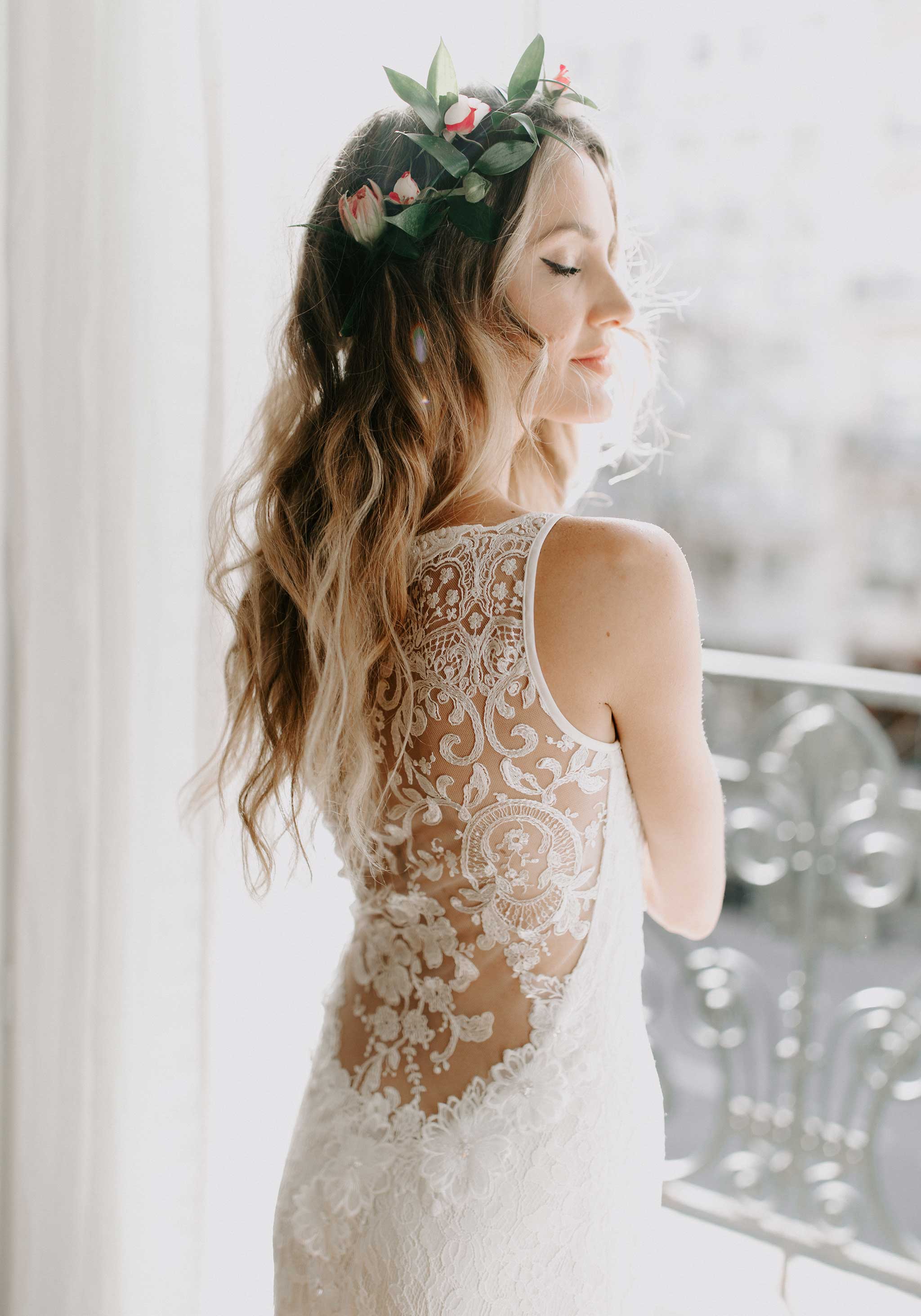 Illusion Lace open back wedding dress Caravan by Claire Pettibone