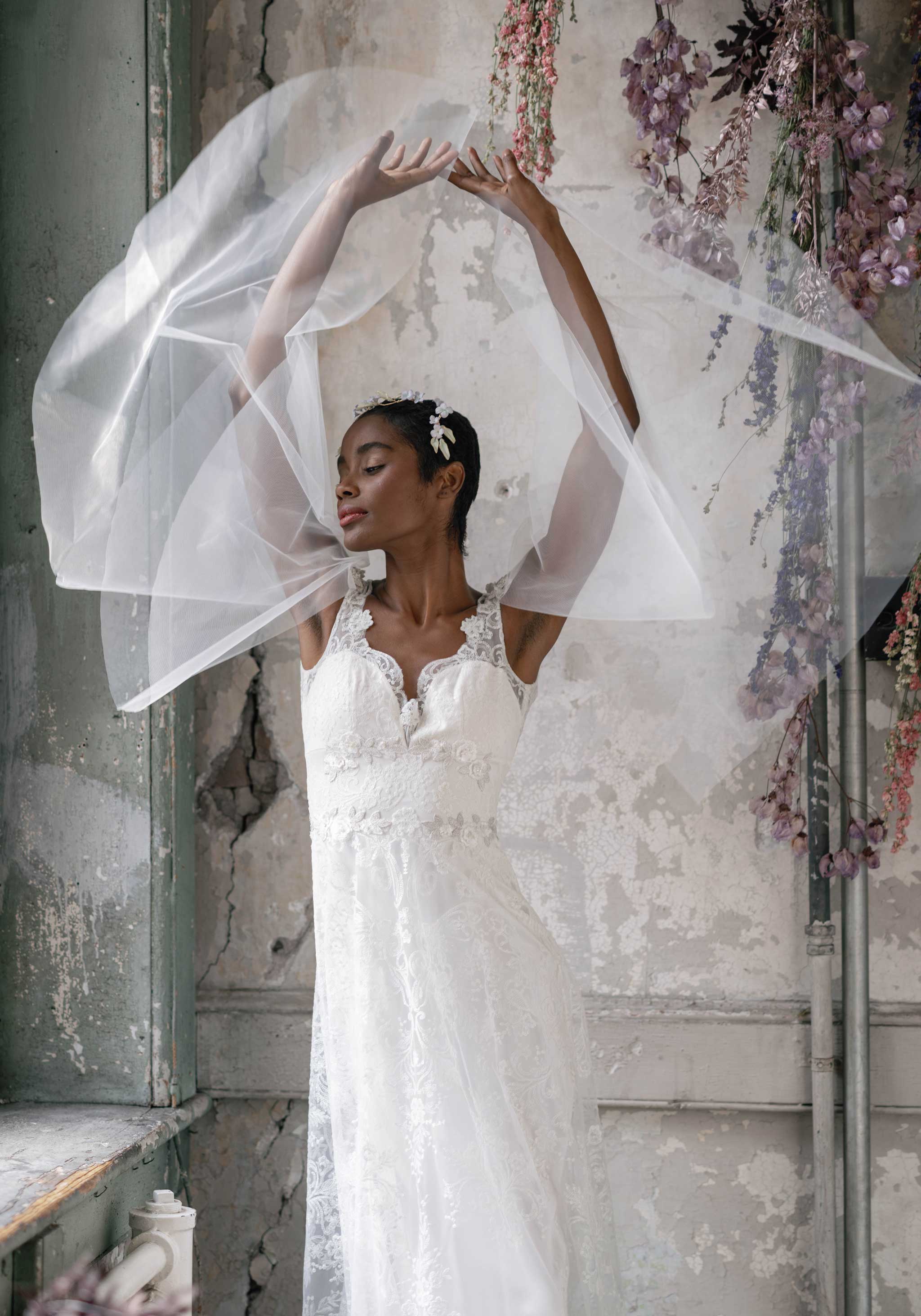 Crystal Wedding Dress with detachable sleeves