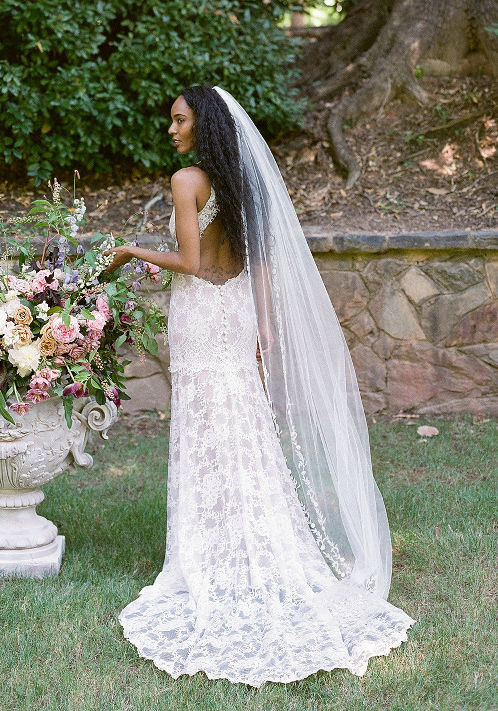 Delphine Lace Halter Neck Wedding Sample Dress for Sale