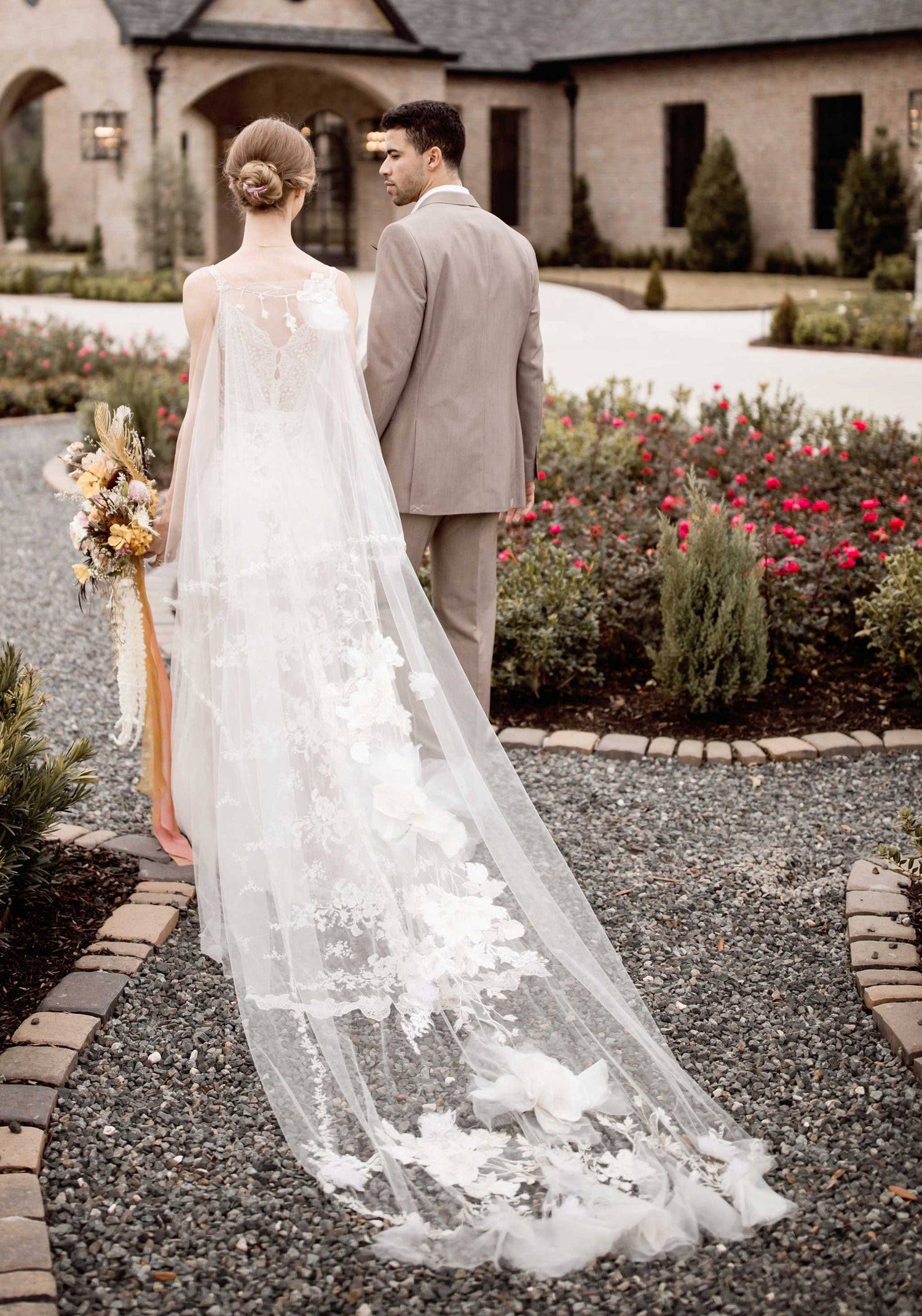 Bride Walking in Moonlight Rose Bridal Cape