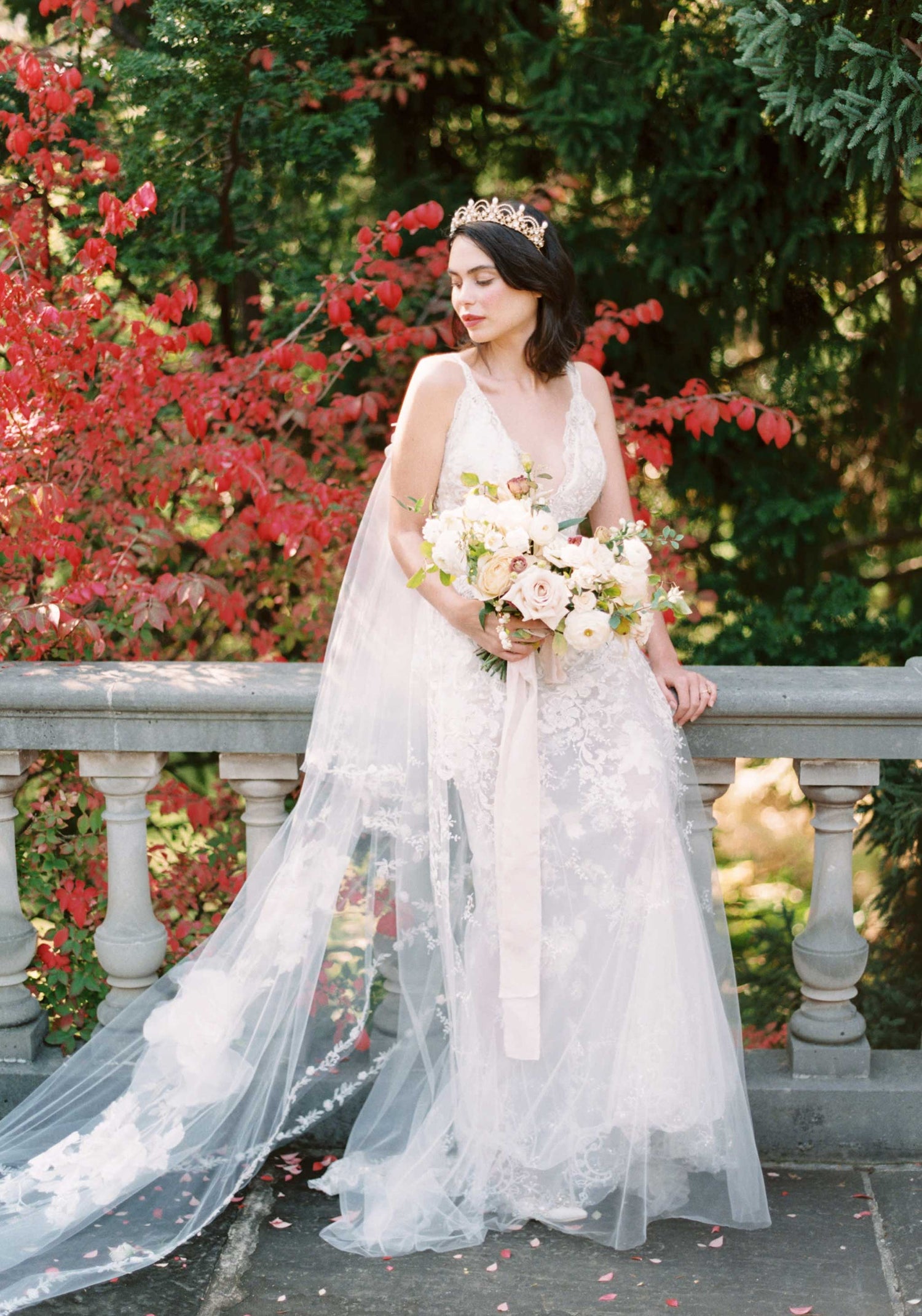Bridal Cape and Wedding Dress by Claire Pettibone