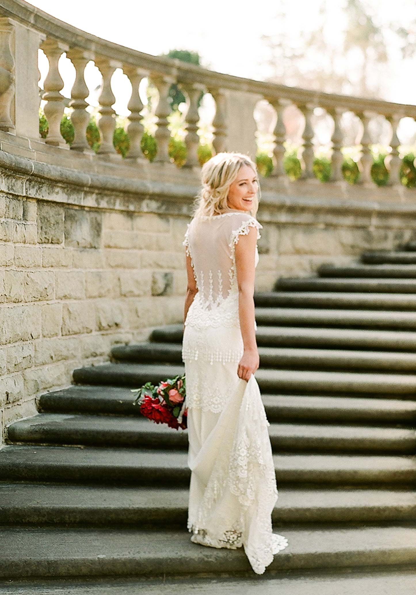 Kristene Wedding dress Model on stairs