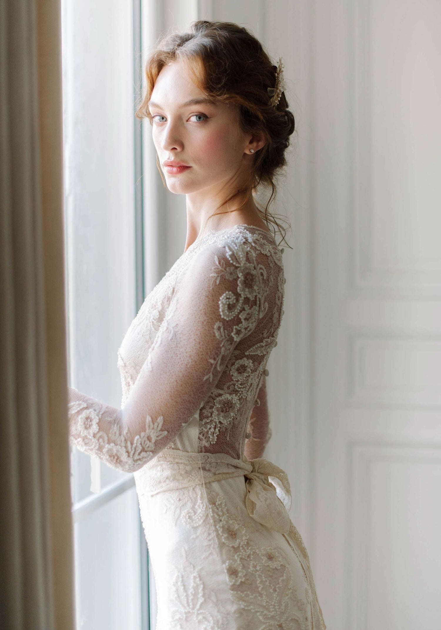 Long sleeve vintage inspired wedding dress