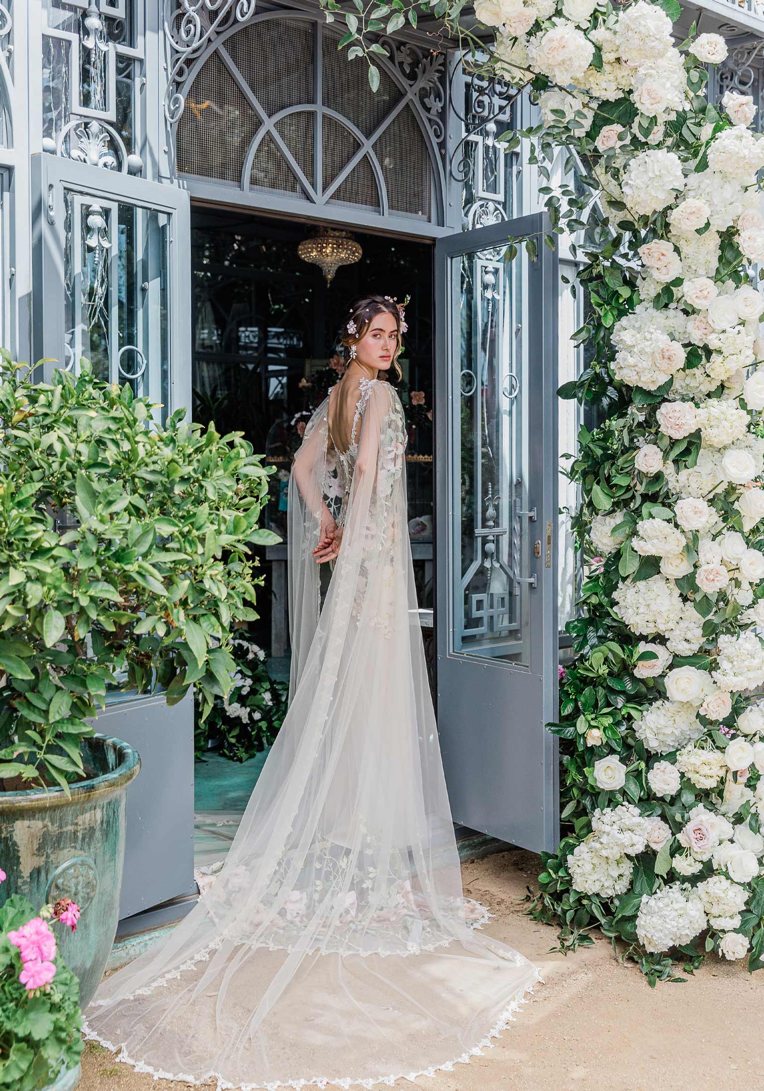 Lace Cape Sleeves styled with Peony Wedding Dress