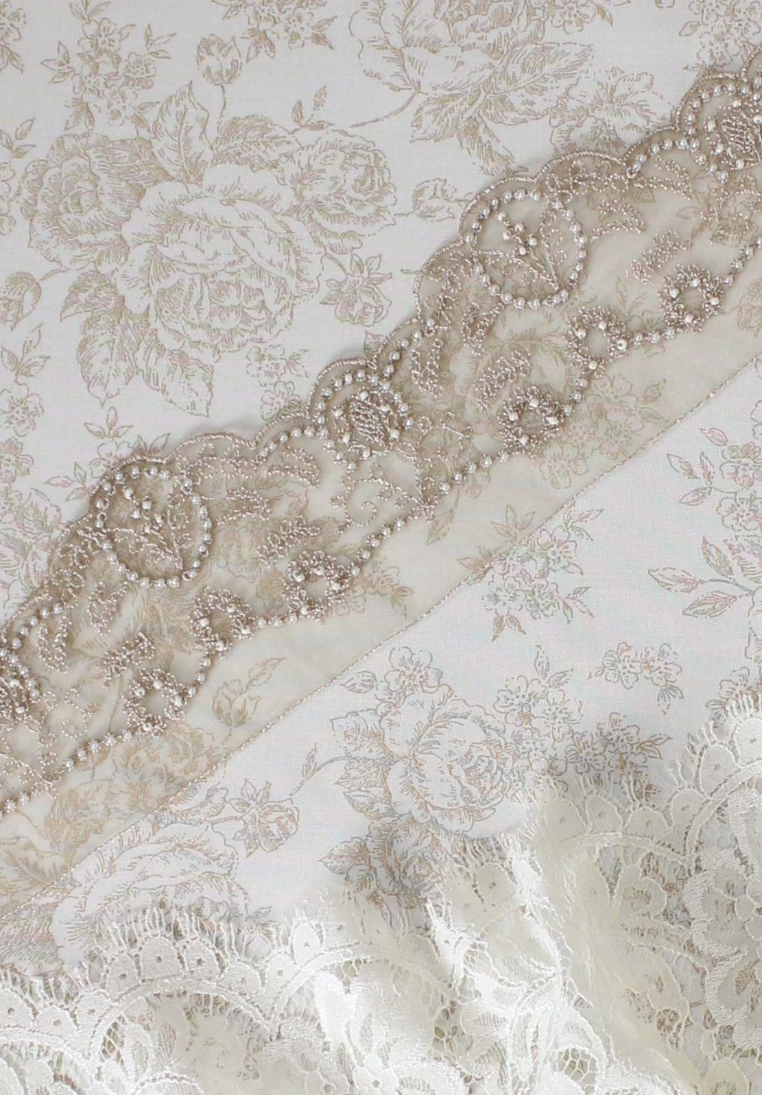 Vintage Rose Organza Pearl Trim