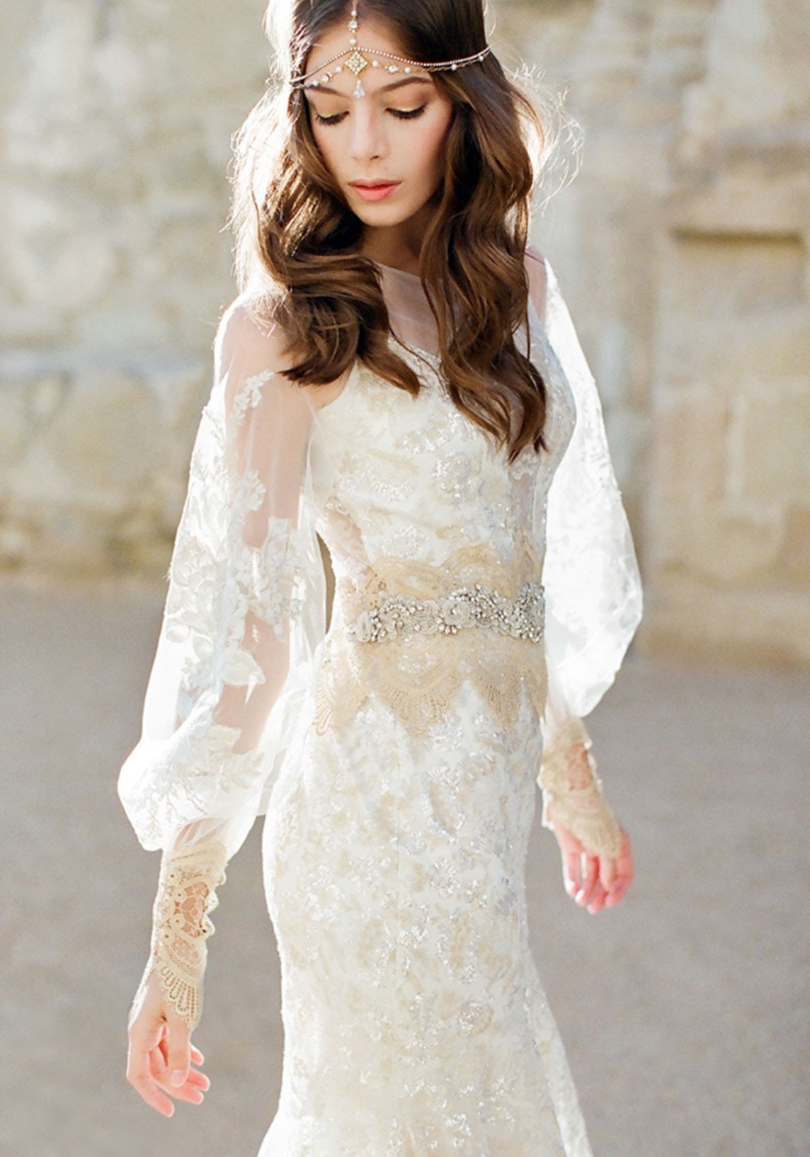 Lace Sequin Wedding Dress  Silver and Gold Wedding Dress