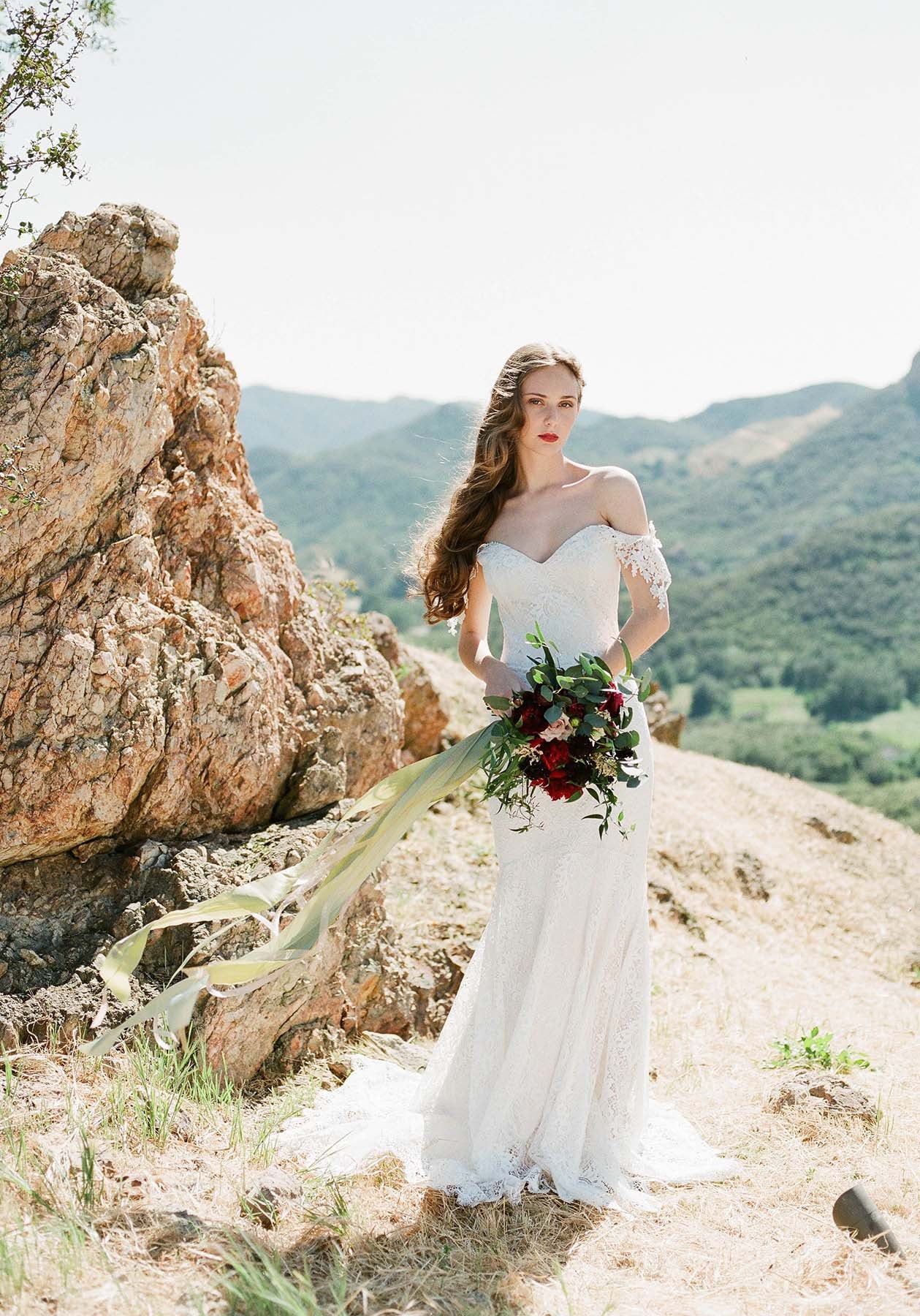 Claire Pettibone Romantique Bordeaux Lace Gown