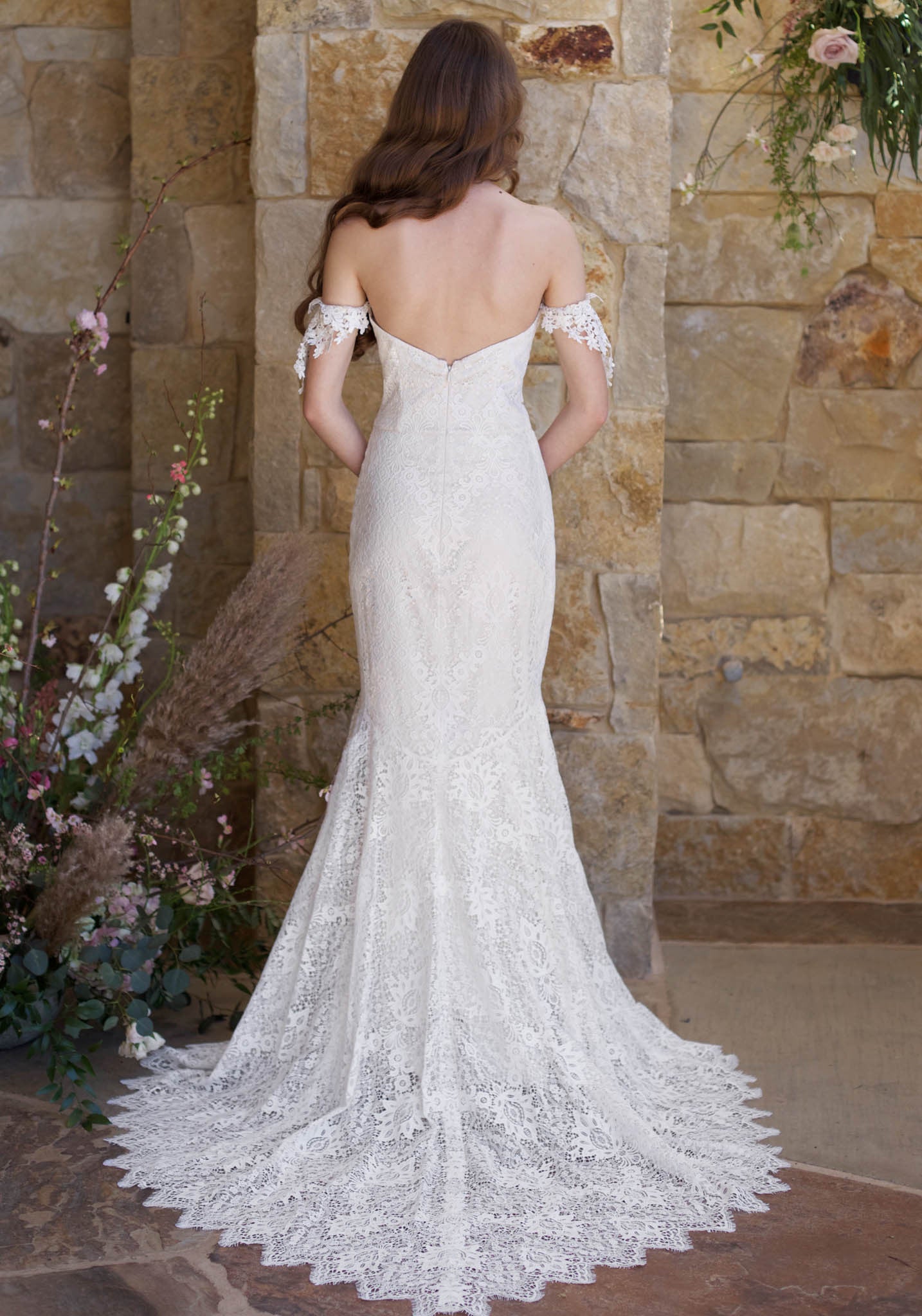 Claire Pettibone Romantique Bordeaux Lace Gown