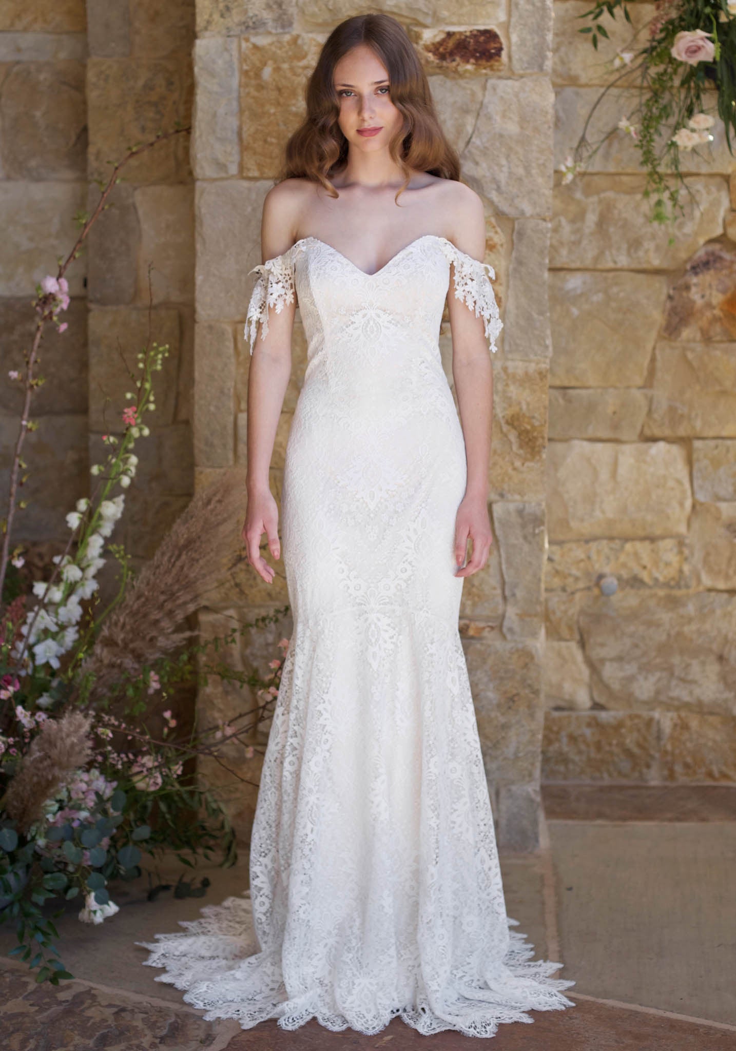 Claire Pettibone Romantique Bordeaux Lace Gown