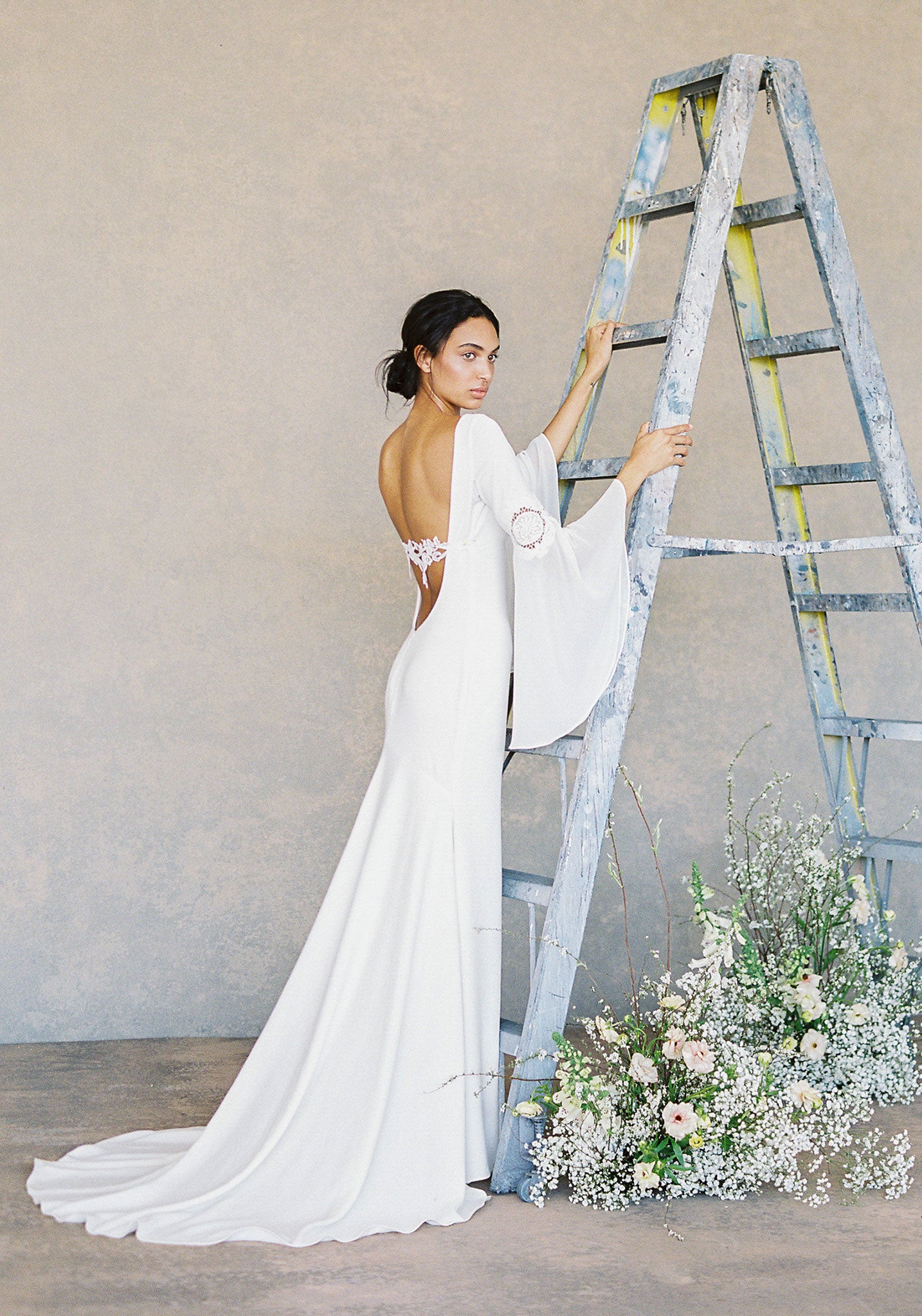 Lily Vintage Bohemian Wedding Dress Crepe Sheath Wedding Dress