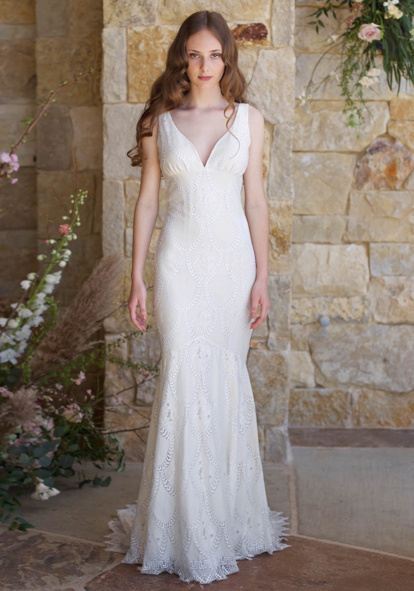 Plunging Neckline Mermaid Wedding Dress1