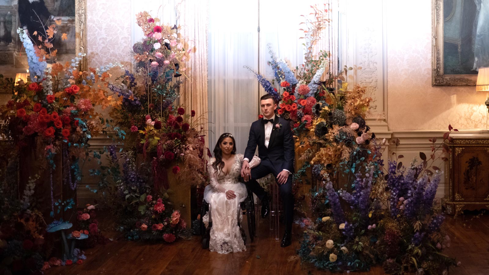 Bride Wearing Primavera Wedding Dress and Groom in Black-tie