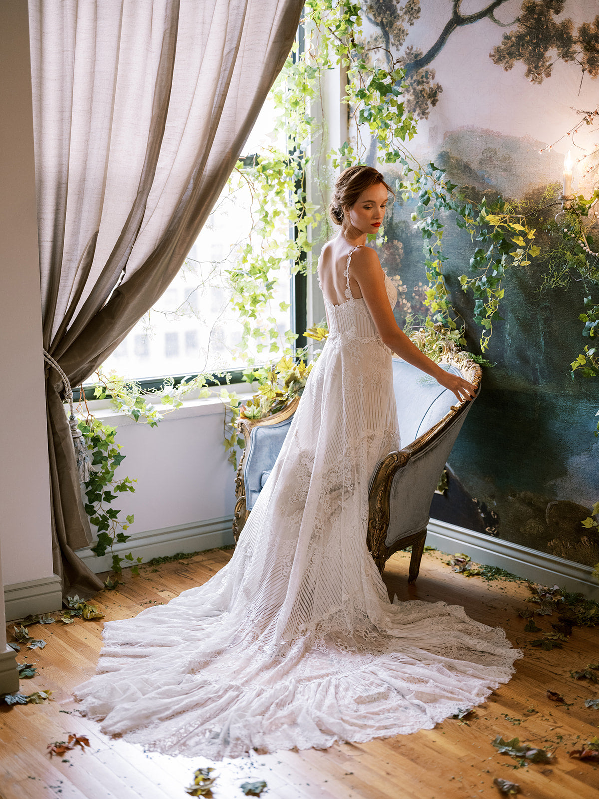 Arbor Lace Wedding Dress with sweeping train design by Claire Pettibone New York