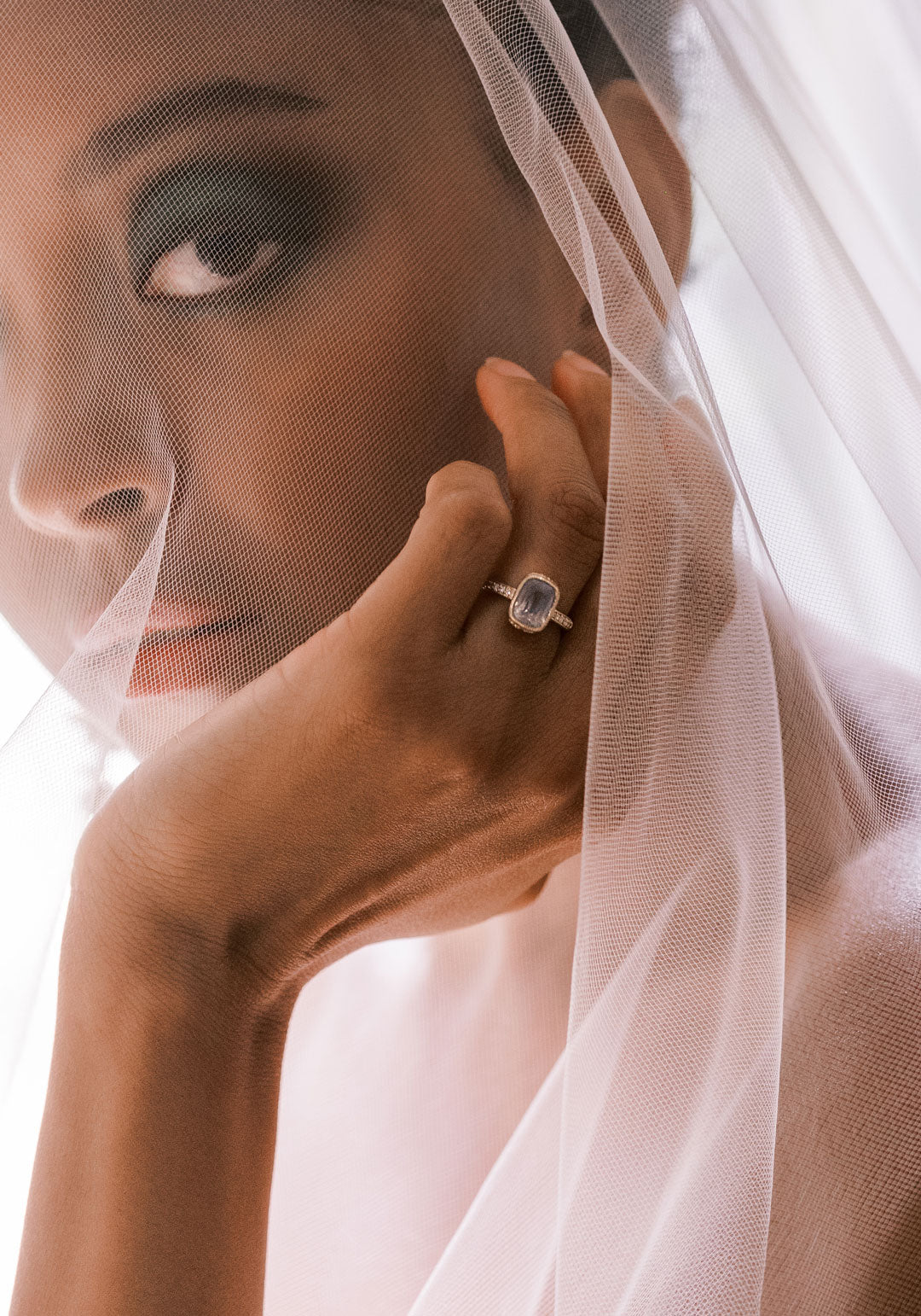 Aurelie wedding ring on model bride