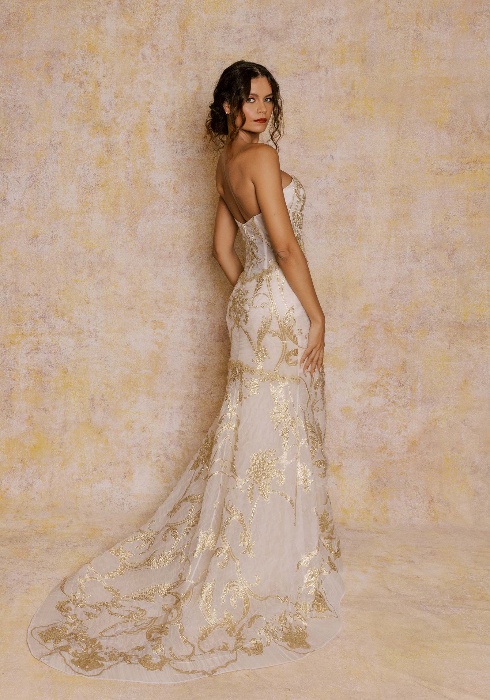 Model Aurelie Gold color Wedding Dess look book