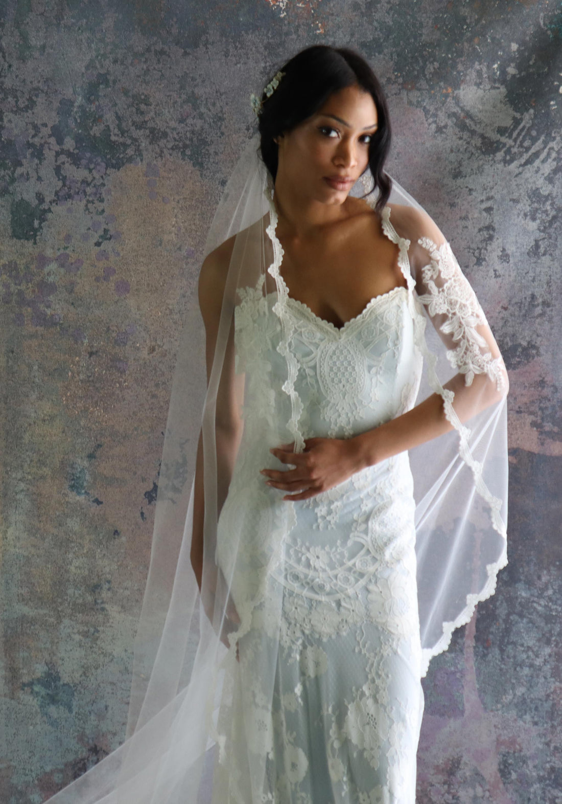 Mantilla Crystal Beaded Lace Regal Cathedral Wedding Veil