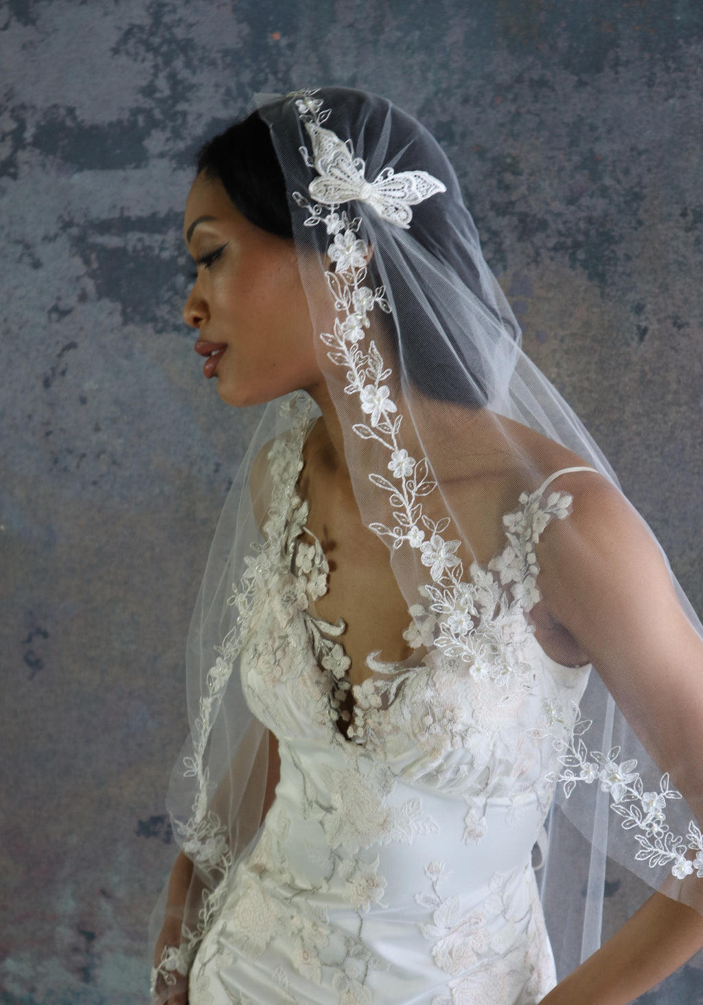 Vintage inspired cathedral length bridal veil