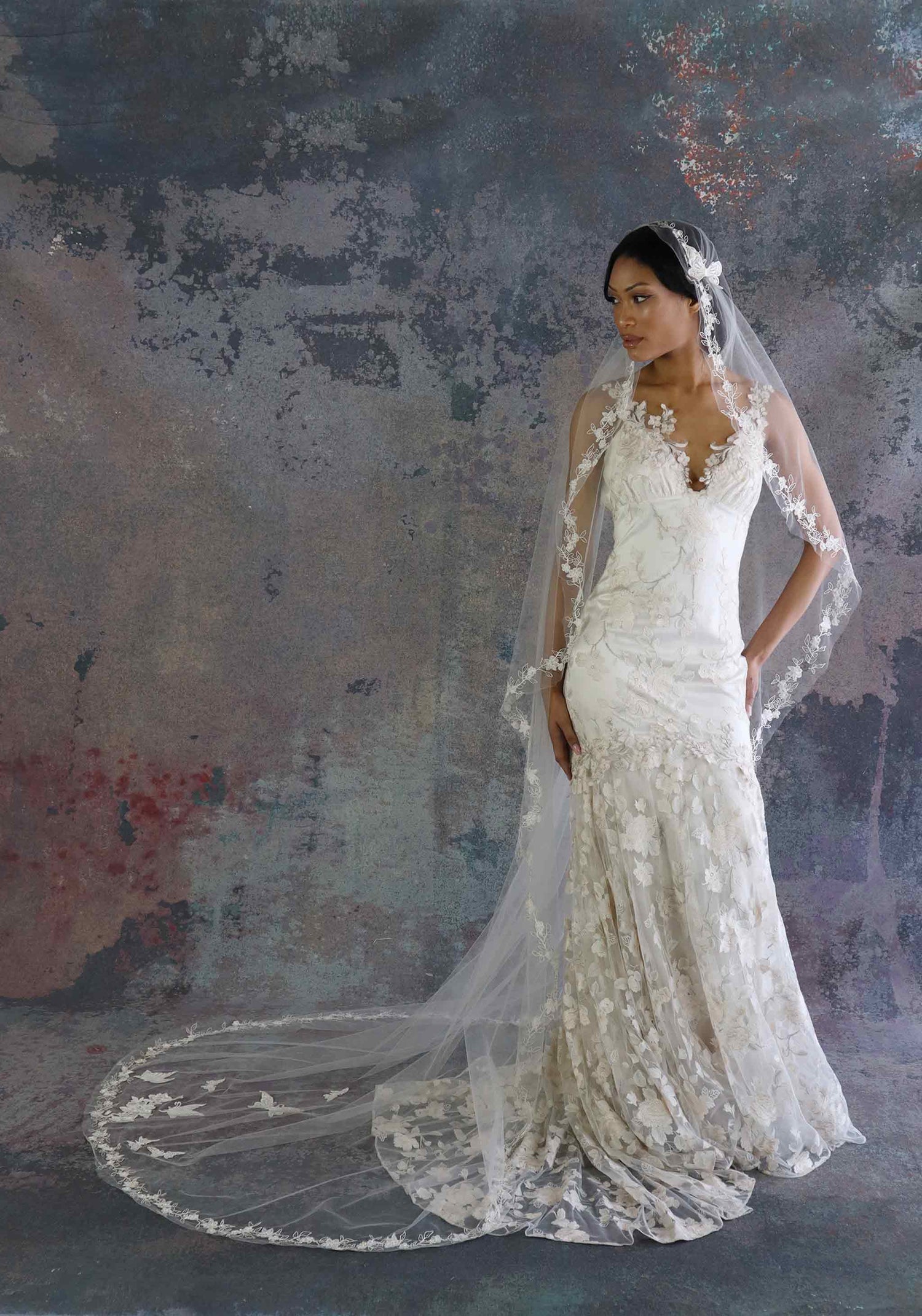 OSTTY - White/ Ivory Wedding Veil Full Beads Cathedral Bridal Veil Head  Veil Wedding Accessories