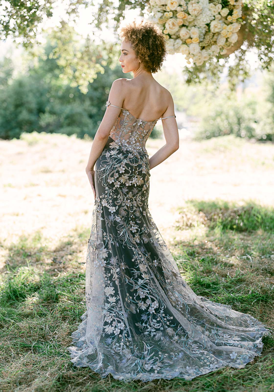 Full length Lunaria Wedding Dress by Claire Pettibone