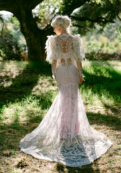 Everglade Wedding Jacket with the Quill Wedding Dress