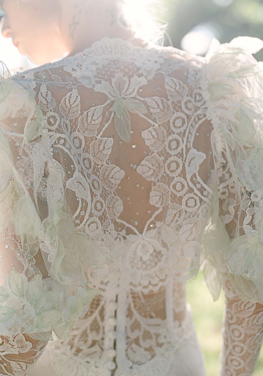 Back detail of lace from the Everglade Wedding Jacket