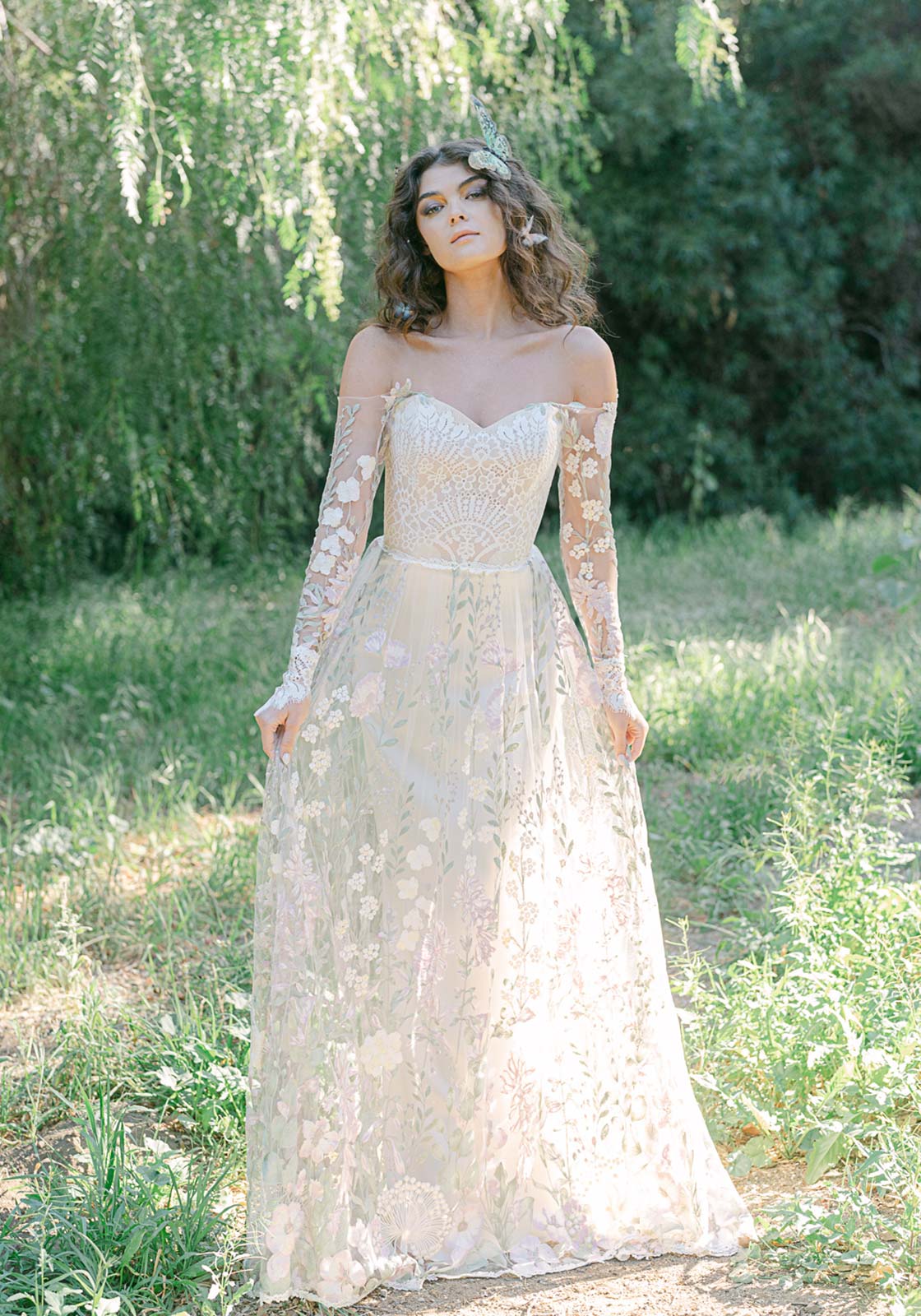 CLAIRE PETTIBONE, wedding coat robe, sheer nylon lace high low dressing gown