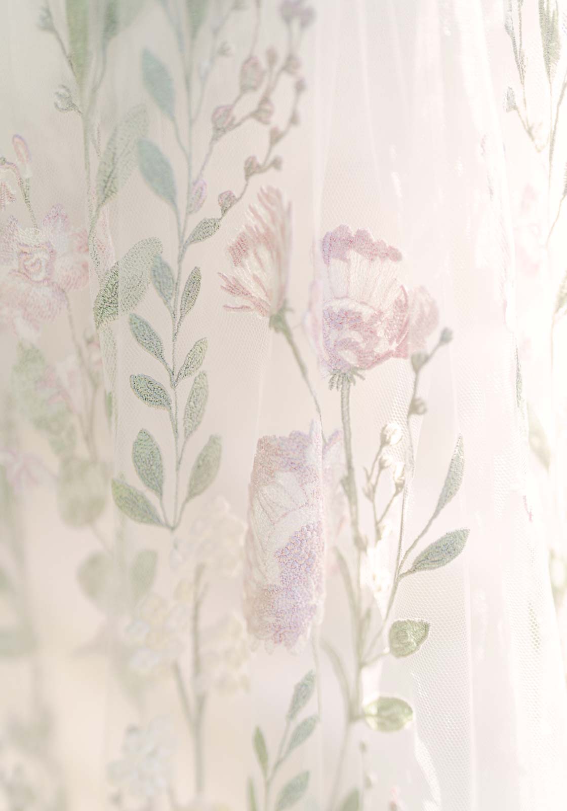 Floral embroidery detail on Meadowsweet wedding dress