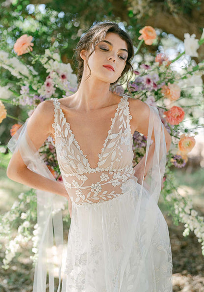 Thistledown Wedding dress with plunging sweetheart neckline