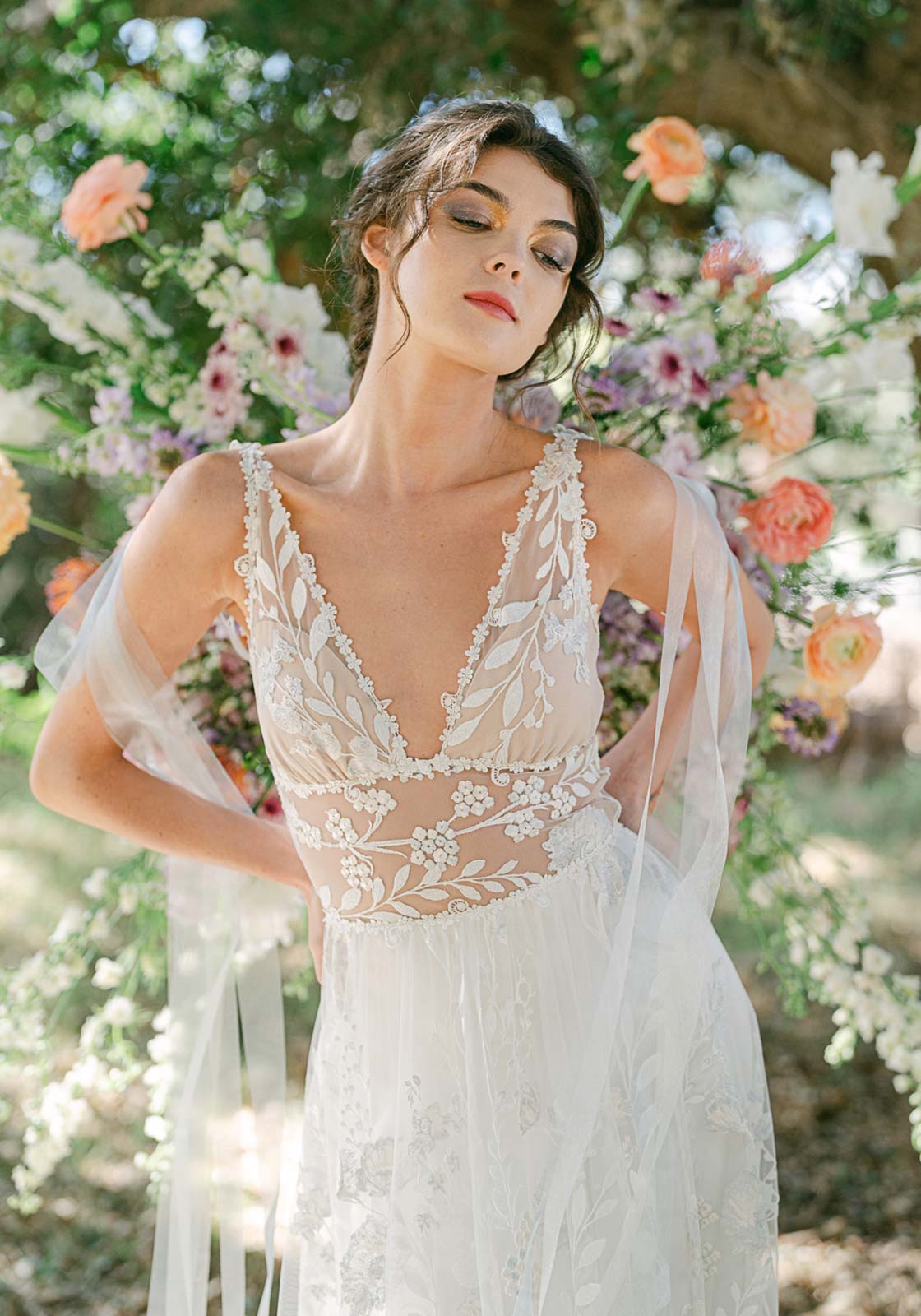 Thistledown Ethereal Flowing Ribbon A line Bridal Gown Claire