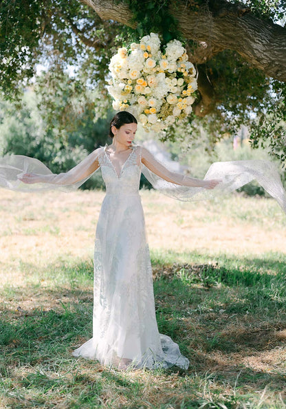 Willowyn Wedding Dress with Dragonfly Cape Wedding Sleeves