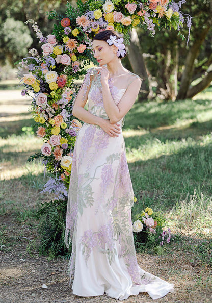 Wisteria colorful couture wedding dress by Claire Pettibone