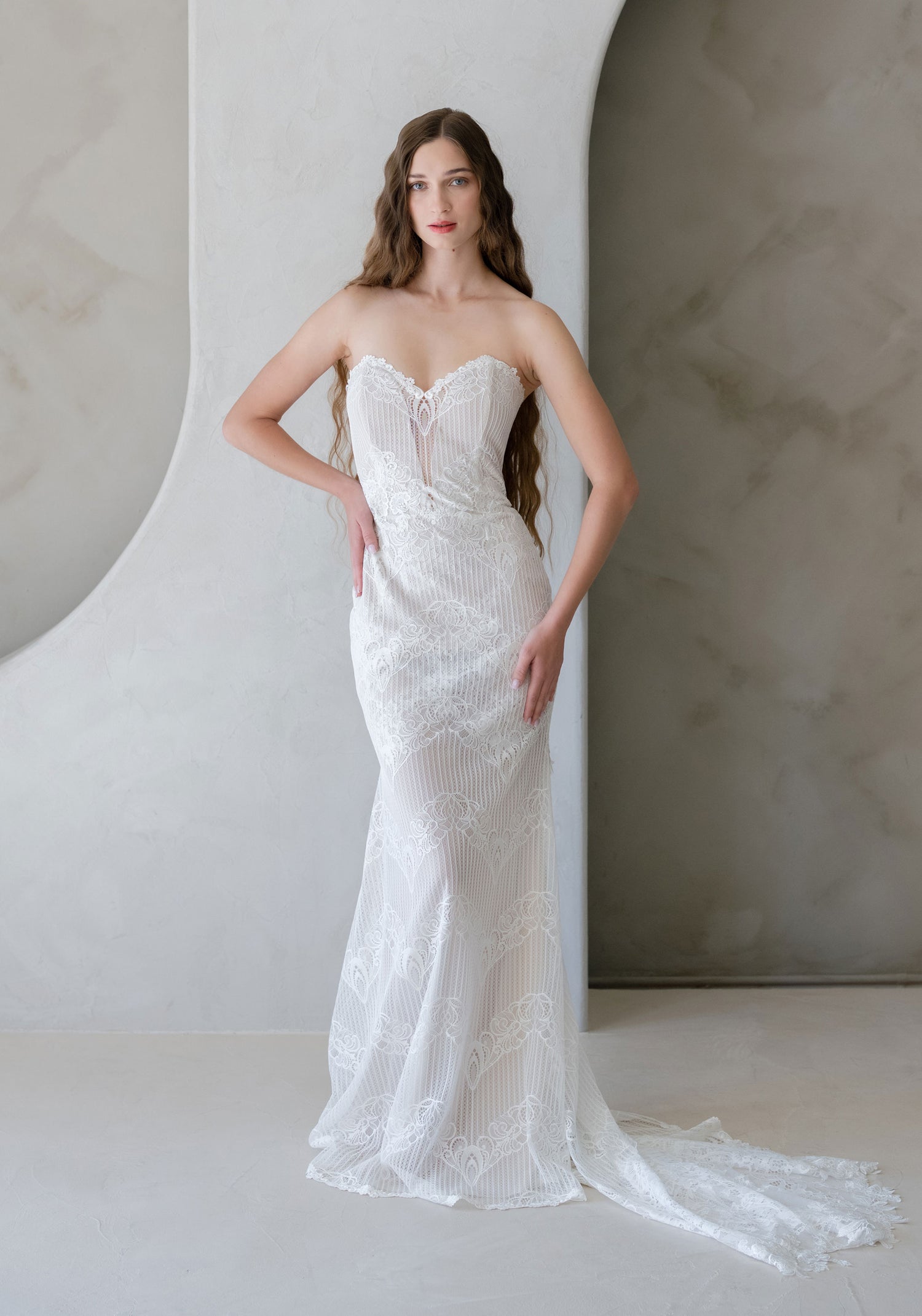 strapless lace wedding dress fitted Lace Fitted Strapless Bridal Gown by Adrianna Papell 31314