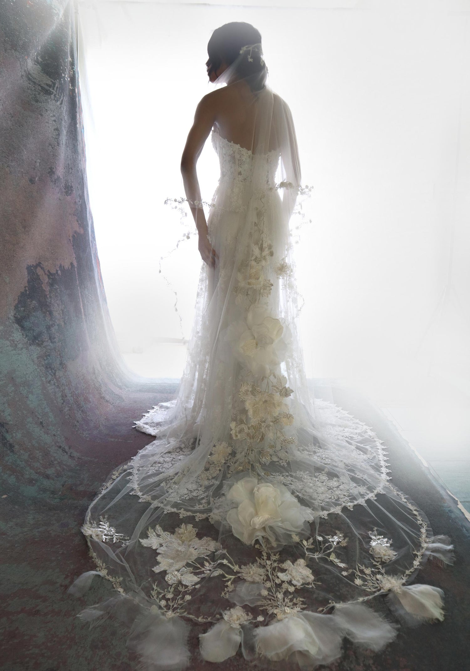 Claire Pettibone Couture Enchanted Moon Ivory Bridal Cape | Bridal Cloak | Claire Pettibone Veil - Juliet