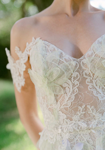 Lace structure details of Everglade party dress designed by Claire Pettibone