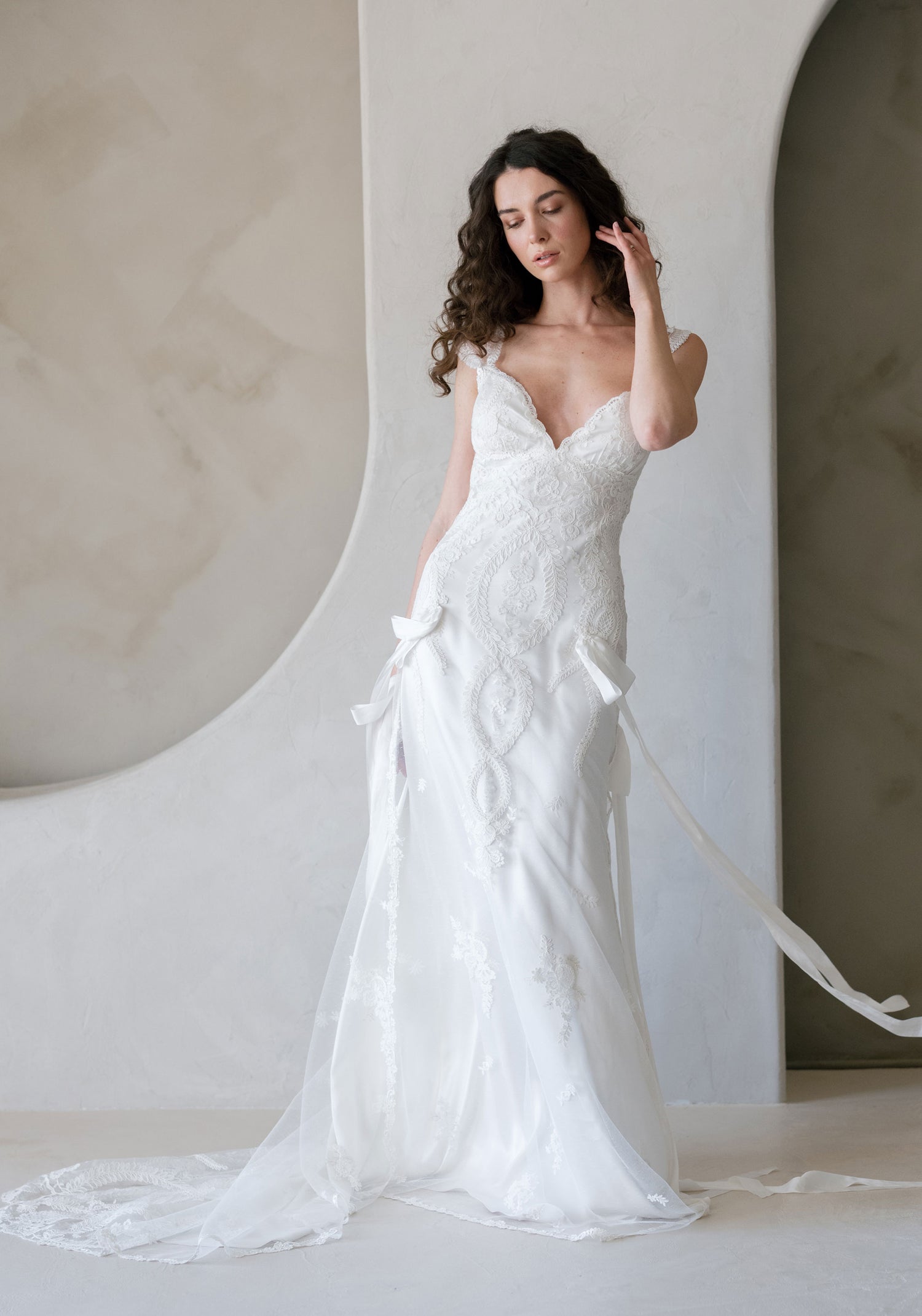 Gwendolyn Embroidered Wedding Dress Ethereal Silk & Lace Bridal Gown Gwendolyn Embroidered Wedding Dress Ethereal Silk & Lace Bridal Gown