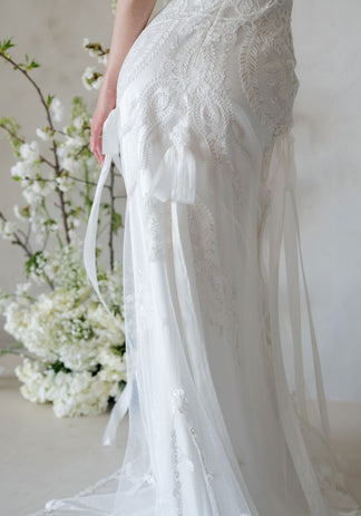 Gwendolyn Embroidered Wedding Dress – Ethereal Silk & Lace Bridal Gown ...