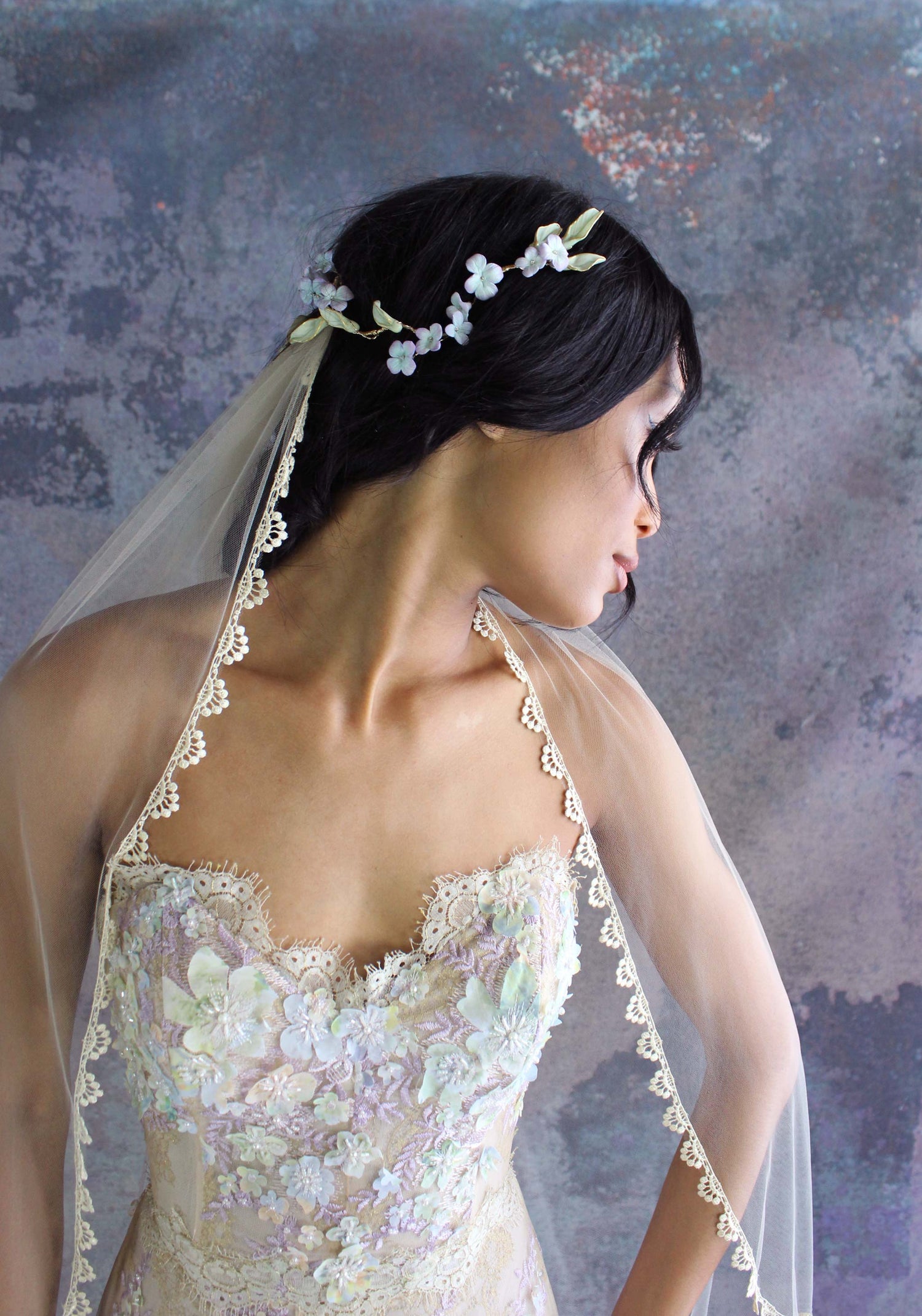 Amanda (Accessory - Veil) Amanda Chapel-Length Cottagecore Floral Lace  Bridal Veil