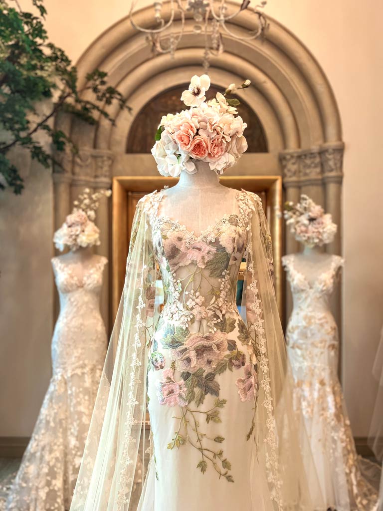 wedding dress design near me Les Fleurs Colorful Floral Bridal Gown Collection By Claire Pettibone princess wedding dresses Men's Royal Blue Long Spooky Autumn Color:Golden Roses