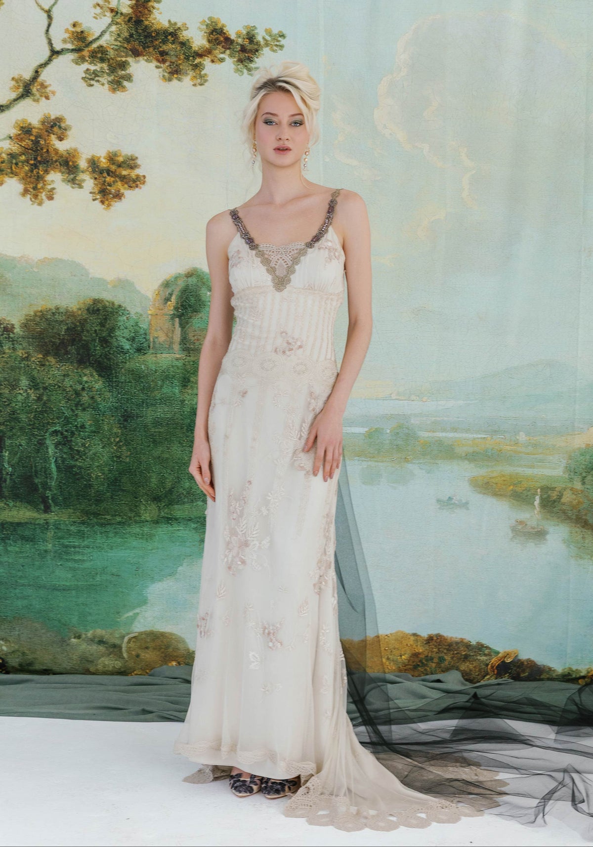 evening wedding dress Midnight Gown all-product Color:Ivory/Pink Print* soft drape throughout High tea outfit ideas
