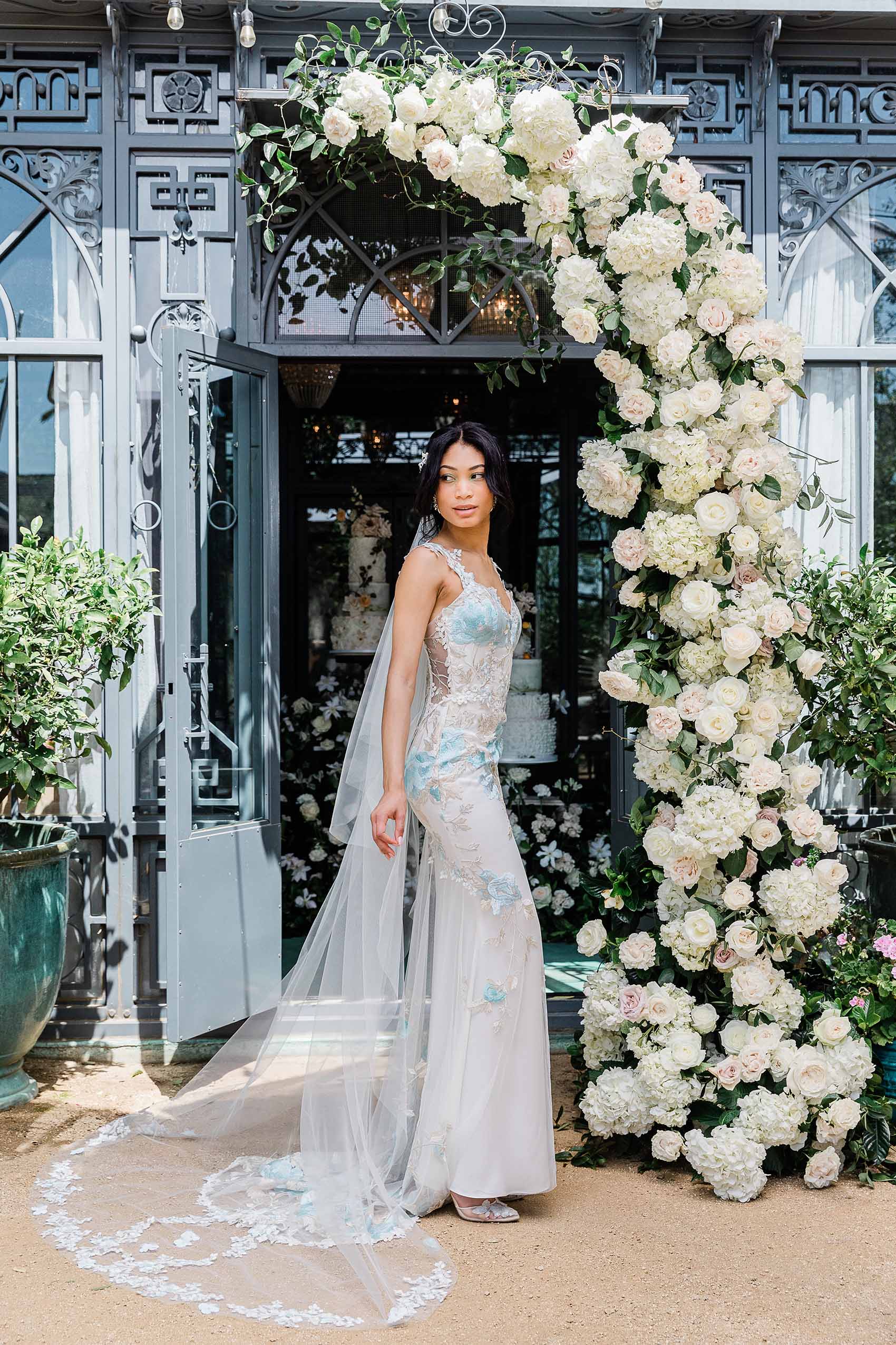 Odessa Colorful Blue Wedding Dress with Floral Detail A-line Corset