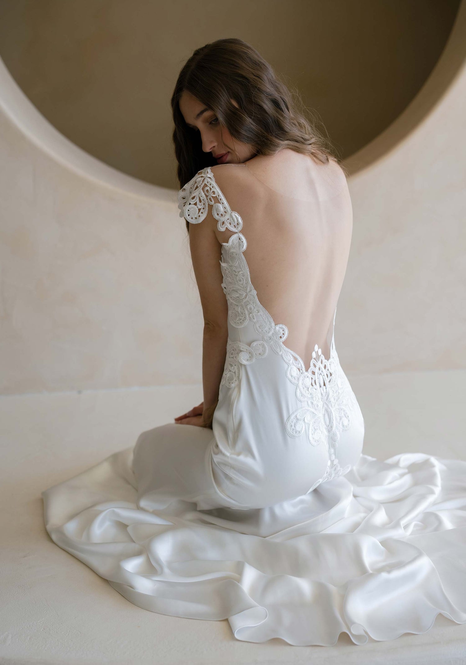 backless silk wedding dresses Fitted Silk Wedding Dress Cap Sleeves